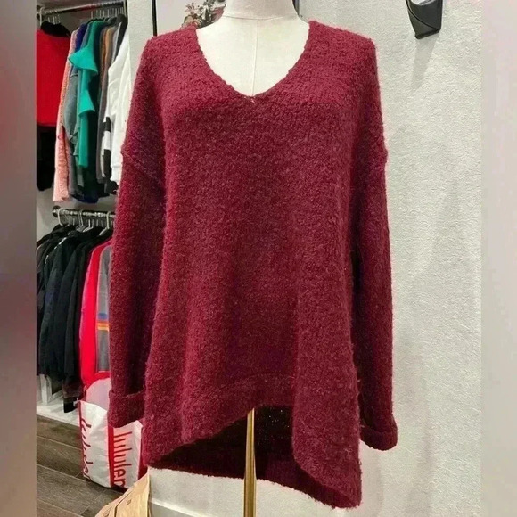 Free People Lofty Alpaca Pullover Sweater Burgundy Oversized XS - Picture 4 of 8